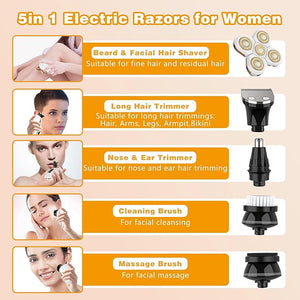 Electric Razors for Women, Women's Electric Shaver Kit for Legs, Bikini and Body Wet Dry Use, Facial Hair Removal, Cordless Trimmer for Womens Bikini Lady Grooming Sensitive Skin