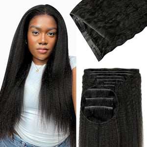 Lashey Invisi Edge Seamless Clip in Hair Extensions Human Hair 7pcs 110g 14 Inch Clip in Hair Extensions for Women Natural Black Kinky Straight Hair