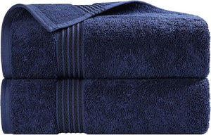 Superior Egyptian Cotton Bath Towel Set Home Bathroom Towels Master Guest Bath Decor Essentials Quick Dry Absorbent Large Body Towels Spa Hotel Resort Adult Kids Set of 2 Navy Blue