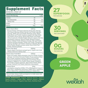 Wellah Leaf Laugh Love Super Greens Powder (Green Apple) 30 Servings - Superfood Supplement Drink Mix