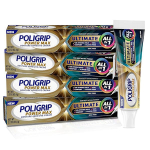 Poligrip Power Max Ultimate All-in-1 Denture Adhesive Cream Zinc Free 2.2 oz (4 Pack)