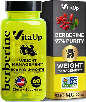 Berberine Supplement 500mg - USA Made Berberine 500mg - Non-GMO Berberine HCL - Berberine Supplements for Weight Management Energy Immune Support - 60 Capsules