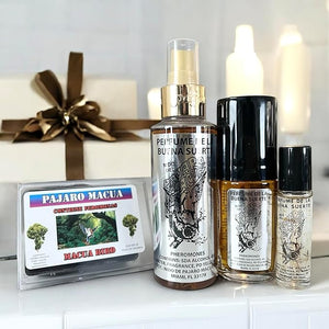 Macaw Bird/Pajaro Macua 4 pc Gift Set: 2 Good Luck Perfumes de la Buena Suerte (1 fl oz &amp 4 fl oz) 1 Soap/Jabon 100% Glycerine/Glicerina &amp 1 Pheromone Oil/Aceite Feromonas 1/3 fl oz.