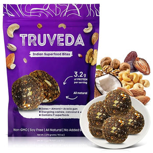 TRUVEDA Gluten Free Snacks Tasty ? Natural Non-GMO No Added Sugars Little Protein Snacks ? Indian Superfood Delicious Tasting Energy Bites Ideal for Postpartum Weight Management Sports
