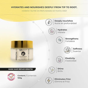 Kashia Beauty Keratin Hair Repair Mask 3.5 oz ? Deep Conditioning Treatment with Jojoba Oil, Silk &amp; Collagen ? Restores Damaged, Chemically Treated Hair ? Anti-Frizz &amp; Hydrating Repair Cream