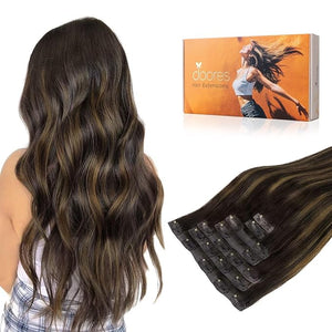 DOORES Seamless Clip in Hair Extensions, Dark Brown to Chestnut Brown 7pcs 24 Inch 160g, Thick Silky Clip in Extensions Remy Thin Weft Invisi Edge