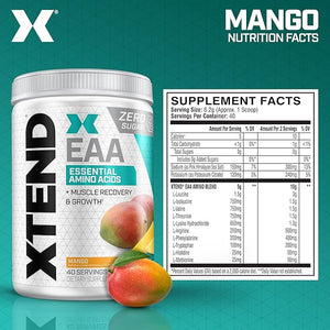 Xtend Scivation EAA + BCAA Powder | Muscle Recovery &amp Lean Muscle Growth | 9 Essential Amino Acids for Intra Workout or Post Workout Recovery | 10g EAAs Per 2 Servings | Mango 40 Servings