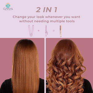 Hair Straightener and Curler 2 in 1 ? Claylal Professional Flat Iron Styler with Negative Ions 430¡ÆF Heat 360¡Æ Airflow | Straighten &amp Curl Hair