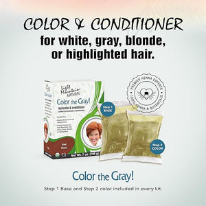 Light Mountain Henna Hair Color &amp Conditioner Color the Gray - Red Hair Dye for Men/Women 2-Step Chemical-Free Semi-Permanent Hair Color for White Gray and Blonde Hair 7 Oz (Pack of 2)