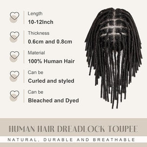 originea DAIXI 8x10 Inches Transparent Full Lace Human Hair Dreadlocks Toupee with Afro Hair Around 0.8cm Thickness Natural Loc Extensions Human Hair Dreadlock Crocheted On the Toupee