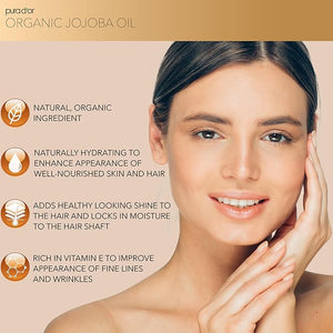 PURA D'OR 16.9 Oz Organic Jojoba Oil (GLASS BOTTLE) USDA Certified - 100% Pure &amp Natural Moisturizer - Cold Pressed Unrefined Hexane Free Base Carrier Oil For DIY Skin Care Hair Face &amp Nai