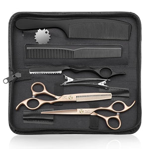 JASON Professional 10-Piece Haircut Scissors Set - 6.7 Thinning/Texturizing Scissors Straight Shears for Men Women &amp Home Salon (30 Teeth Rosegold)