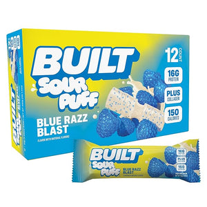 Built Bar Sour Puff Protein Bars Blue Razz Blast Collagen On-the-go Snacks Sour Candy Snack 12 Pack