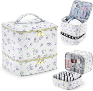 CTWWFS Nail Polish Organizer and Nail Lamp Case, Nail Kit Organizer Holds 30 Bottles (15ml - 0.5 fl.oz) and a Nail Lamp, Nail Polish Carrying Case with Manicure Tools Storage Sections (Purple Flower)