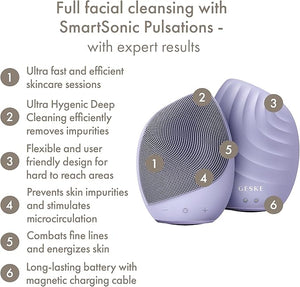 GESKE SmartAppGuided¢â Sonic Facial Brush 5 in 1 | Vibrating Electric Facial Cleansing Brush | Soft Silicone Brush | Professional Facial Cleanser | Skin Cleanser &amp; Exfoliator | Face Massager