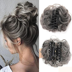 Wavy Curly Hair Bun with Clip Soft Claw Clip Ponytail Hairpieces Messy Bun Hair Piece Synthetic Chignon Thick Updo Ponytail Extension For Women 6 IN Dimgray