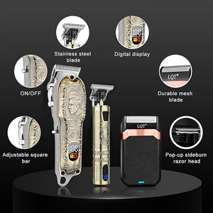 Professional Hair Clippers Set for Men Cordless Rechargeable Barber Trimmers for Hair Cutting Electric Shavers LED Display Grooming Kit for Head Face Body Gifts for Men Husband &amp Father