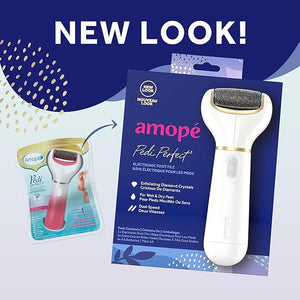 Amop? Pedi Perfect Electric Callus Remover Foot File w/ Diamond Crystals Pedicure Tool for Feet Removes Hard &amp Dead Skin Feet Scrubber &amp Buffer Splashproof w/ Extra Coarse Roller Head 1