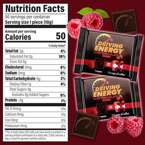 Driving Energy - Caffeinated Energy Bite Size - Dark Chocolate Berry Fuel with 150mg Caffeine - Long-Lasting for Gym Workout Adults - Great Taste - Low Carb - Healthy Snack - 30 Count