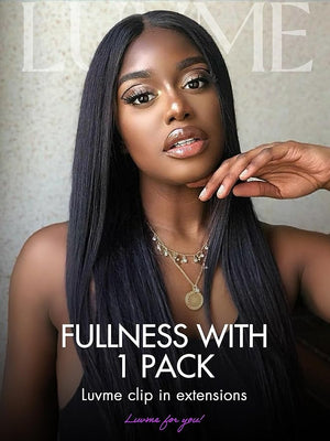 LUVME HAIR Yaki Straight Clip in Hair Extensions Real Human Hair 24inch 135g 7Pcs Black Hair Extensions Remy Human Hair Clip ins for Women Natural Human Hair