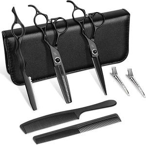 Dragon Creek Hair Cutting Thinning Scissors Set Haircut Texturizing Blending Hairdressing Shear Kit Professional for Stylist, Hairdresser, Men, Women, Kids Salon Barber Home Black 9pcs 6"