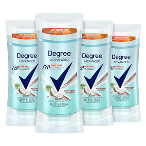Degree Advanced Antiperspirant Deodorant Move Fresh Coconut 4 Count 72-Hour Sweat &amp Odor Protection Antiperspirant for Women with MotionSense Technology 2.6 oz