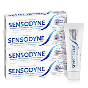 Sensodyne Extra Whitening Sensitive Teeth and Cavity Prevention Whitening Toothpaste Amazon Exclusive Cool Mint Amazon Exclusive- 4 Ounces (Pack of 4)