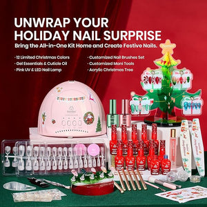 Beetles 67Pcs Gel Nail Kit Crystal Christmas Gifts for Women Teen Girls - 12 Colors Cat Eye Red Glitter Gel Polish Kit with U V Light &amp; Nails Stand Acrylic Holder Display Nails Stuff Manicure Set