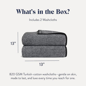 Brooklinen Super-Plush Turkish Cotton Washcloths - Set of 2 - Cotton 820 GSM Highly Absorbent Machine Washable Perfect for Home &amp Bathroom (13 x 13 Marled Black)