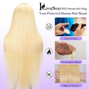 613 Lace Front Wig Human Hair Pre Plucked 250 Density 28 Inch 5x5 HD Lace Closure Straight Blonde Wig Human Hair, 100% Real Human Hair without Synthetic Blend Tangle Free Triple Lifespan 3X