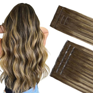 GOO GOO Invisi Edge Clip in Hair Extensions Set 20inch 150g 4pcs Injected Seamless PU Clip ins and 3pcs Classical PU Clip ins Virgin Real Human Hair #(T4/27) P4