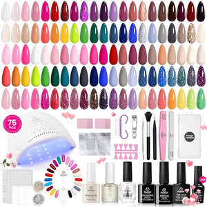 Beetles Gel Nail Polish Kit with U V Light - 75PCS Chic Outfits 45 Colors Gel Polish Set All Season Nail Kit with 5PCS Base Top Coat Soak Off Nails Art Tools Perfect Manicure Set Gifts for Women