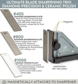 Replacement Whetstone Plates Set ? Includes 3 Plates: #400 #800 and #1000 Grit for Precision Sharpening &amp Honing - Compatible Only with Parkway Home Adjustable Rolling Knife Sharpener
