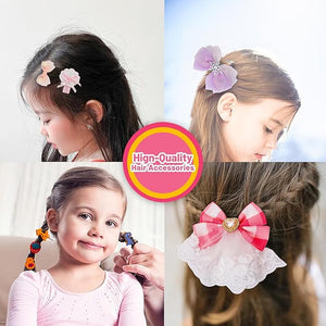Hair Accessories Including Jewelry Box Clips Barrettes Ties Bows - Gift for Teen Girls Age 3-12