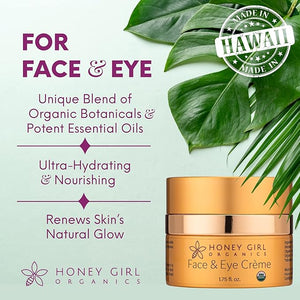 Honey Girl Organics Face &amp Eye Cr?me USDA Certified Organic Facial Moisturizer &amp Under Eye Cream for Wrinkles Dark Circles and Puffiness w/Hydrating Honey Beeswax Essential Oils &amp EVOO