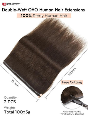 WIGNEE Double Invisible OVO Human Hair Extensions 100% Remy Hair Weft 22 Inch Brown Hair Extensions Real Human Hair 2 PCS Glueless Genius Weft Micro Bead Real Human Hair Extensions for Women (2)