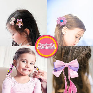 Hair Accessories Set with Jewelry Box - Hair Clips, Barrettes, Ties, Bows for Girls Ages 3-12