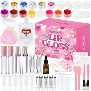 JCOOS Lip Gloss Making Kit, Lip Gloss Set for Teens Kids Tweens Girls Woman Lip Kit Fun DIY Lipgloss Making Kit, Make Your Own Lip Gloss Kit, Moisturizing Glitter Kids Gifts Stuff for Girls 10-12