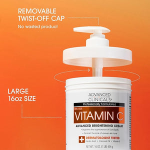 Advanced Clinicals Brightening Vitamin C Cream Moisturizer + Vitamin C Body Oil 2pc Skincare Set | Nourishing Brightening &amp Hydrating Body Oil &amp Body Lotion To Improve Appearance Of Dark Spo
