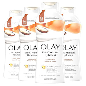 Olay Body Wash for Women Ultra Moisture 24hr Moisturizing Hydrating &amp Refreshing B3 Vitamin Complex Free of Parabens &amp Phthalates For All Skin Types Cocoa Butter Scent 22 fl oz (Pack o