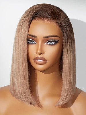LUVME HAIR Bob Wig 100% Human Hair Wigs Glueless Lace Front 200% Density 14 Inches Ash Blonde Bob Pre Cut Plucked Hd Lace Short Wig Ready To Go Natural Color Straight Bleached Knots Side Part