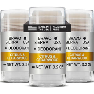 Aluminum-Free Deodorant for Men by Bravo Sierra, 3-Pack- Contains Natural Ingredients ? Long Lasting All-Day Odor and Sweat Protection - Citrus and Cedarwood, 3.2 oz-Paraben-Free, Vegan &amp; Cruelty-
