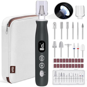 Electric Nail Drill Cordless 2000 mAh Rechargeable Portable Nail File 12 in 1 Kit for Thick Toenails 10 Speeds Nail Dril Machine Professional Manicure Pedicure for Hand Natural Nails Care (Grey)