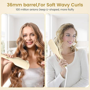 GREEN BREATH Curling Iron Hair Crimper Waver - 1.25 Inch Wave Curling Iron with Anti-Scald Hair Crimper Ionic Deep Waver Hair Curler Tool with Ceramic 2 Barrel 30 Min Auto Shut Off LED Display