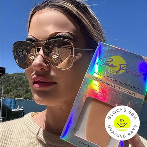 Sun Patch Reusable Forehead and Neck Sunblock Patches - 100% Silicone Sunscreen for UV Protection Face Stickers With UPF 50 - 1 Pack/2 Patches Sunkiss (Nude) for Golf Surf Swim Ski