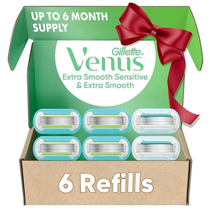 Gillette Venus Womens Razor Blade Refills, Venus Extra Smooth 4 Count and Venus Deluxe Smooth Sensitive 2 Count, 6 Total Refills, Holiday Gifts for Women