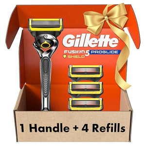 Gillette ProGlide Shield Men's Razor 5 Bladed Razor with Precision Trimmer Comfortglide Lubrication Glide and Comfort Handle + 4 Blade Refills Holiday Gifts for Men