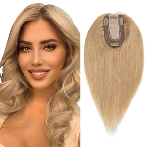 SEGO Real Human Hair Topper for Women No Bangs Hair Topper with Anti-Slip Clips (8 Inch#27 Dark Blonde)