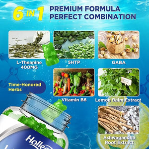 L-Theanine Gummies l'theanine 400mg with Ashwagandha GABA 5HTPL-Theanine Chewable Supplement for Relax Zzz &amp Focus Support Vegan Lemon Flavor 120 Counts