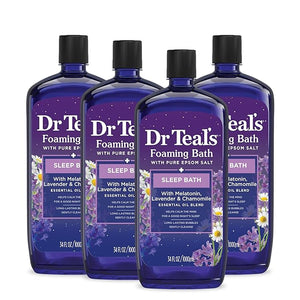Dr Teal's Foaming Bath with Pure Epsom Salt Melatonin Sleep Soak with Essential Oil Blend 34 fl oz (Pack of 4)